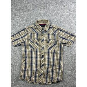 3rd & Army Pearl Snap Shirt Men's Small Green Plaid Short Sleeve Pockets